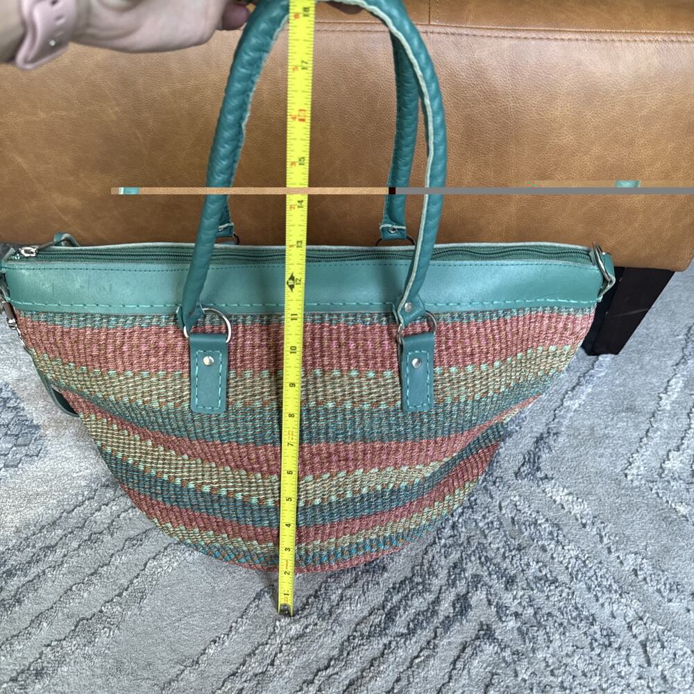 LEATHER & WOVEN SISAL Bucket Bag Tote "why not?" Multicolor - Picture 4 of 8